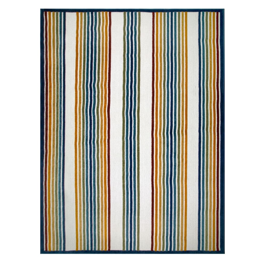 Leick Home Blithe Colorful Line Outdoor Area Rug Rectangle 5'X8' With Non-Slip Rug Pad