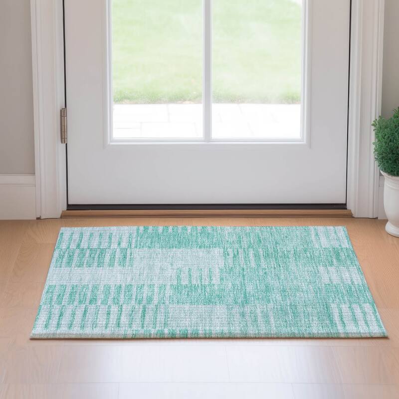 Premium Washable Super Soft Stripe Geo Mayfield Rug - Teal - 1' 8" x 2' 6" - Rectangle