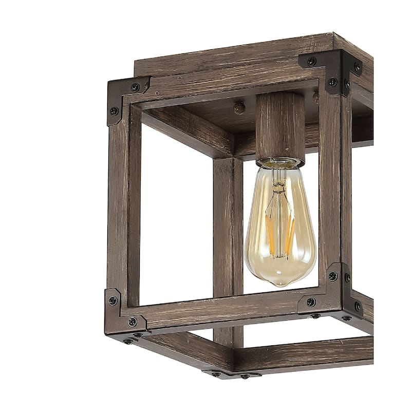 Marais 8" Iron Rustic Farmhouse LED Flush Mount, Brown by JONATHAN Y