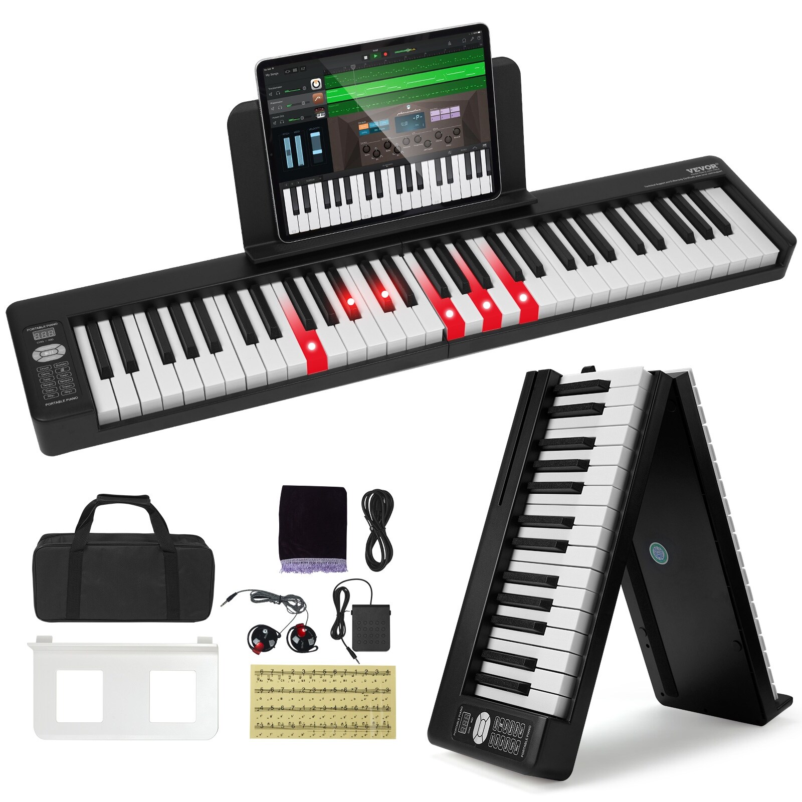 Folding Keyboard Piano Bluetooth MIDI Portable Electronic Digital Foldable Piano Rechargeable for Beginners Teens Adults