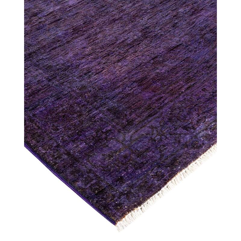 Overton Hand Knotted Wool Vintage Inspired Modern Contemporary Overdyed Purple Runner Rug - 3' 1" x 14' 10"