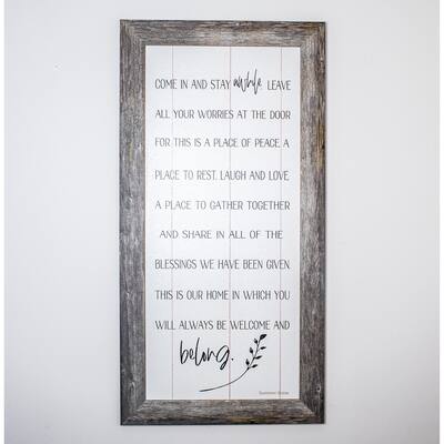 Come In And Stay Awhile Leave Your Troubles At The Door Framed Art Decor