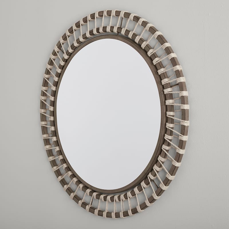 34.5" Brown Wash/ Natural Jute Decorative Mirror