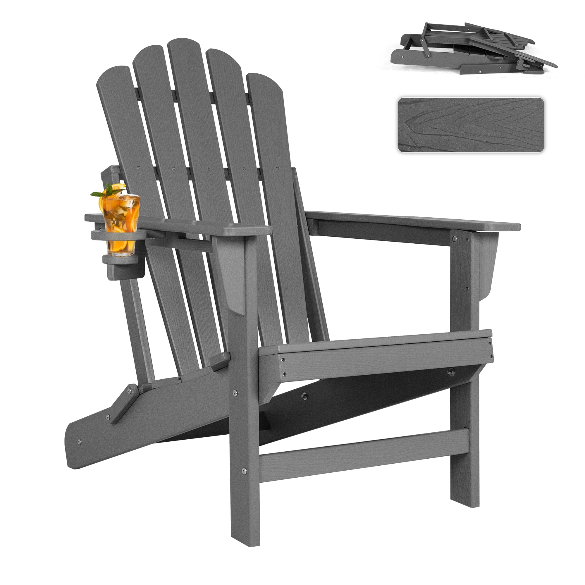 Vrakae Foldable HDPE Outdoor Adirondack Chair with Cup Holder