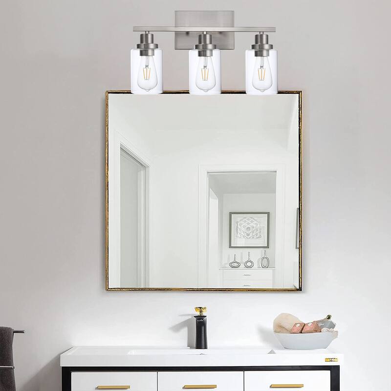Wall Light Brushed Nickel Bathroom Vanity Lights, E26 Modern Bathroom Light Fixtures with Clear Glass Shade, Wall Lights