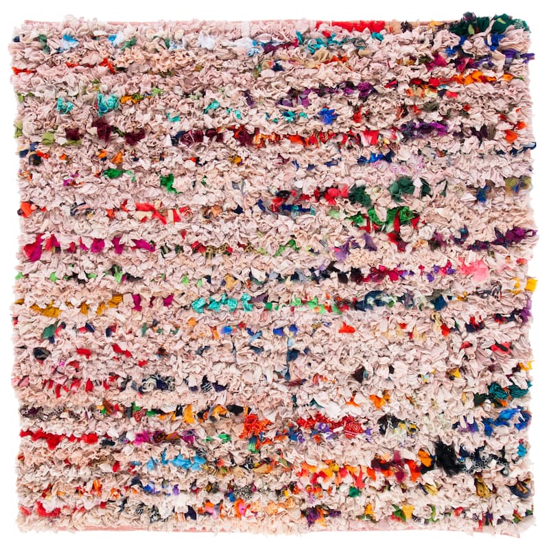 SAFAVIEH Handmade Rio Abstract Multicolor Polyester Shag Area Rug - 6' x 6' Square - Blush