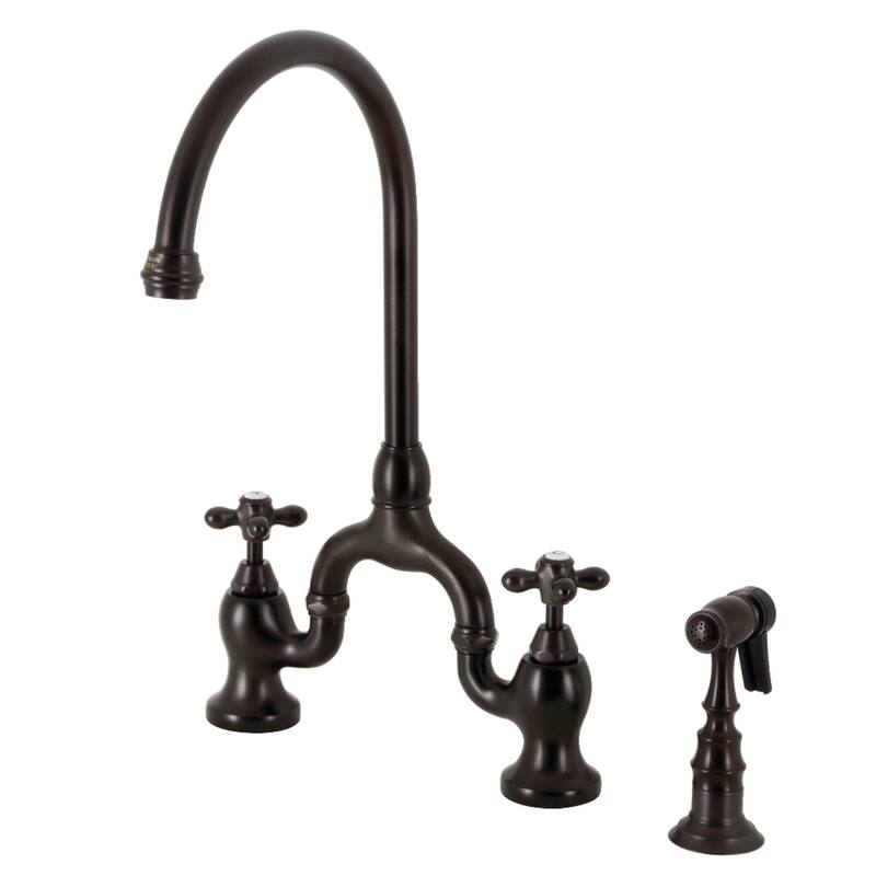 English Country Bridge Kitchen Faucets with Brass Sprayer - Oil Rubbed Bronze