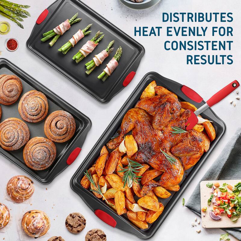 JoyTable Bakeware Set - Nonstick Bakeware Set With Silicone Handles & Utensils