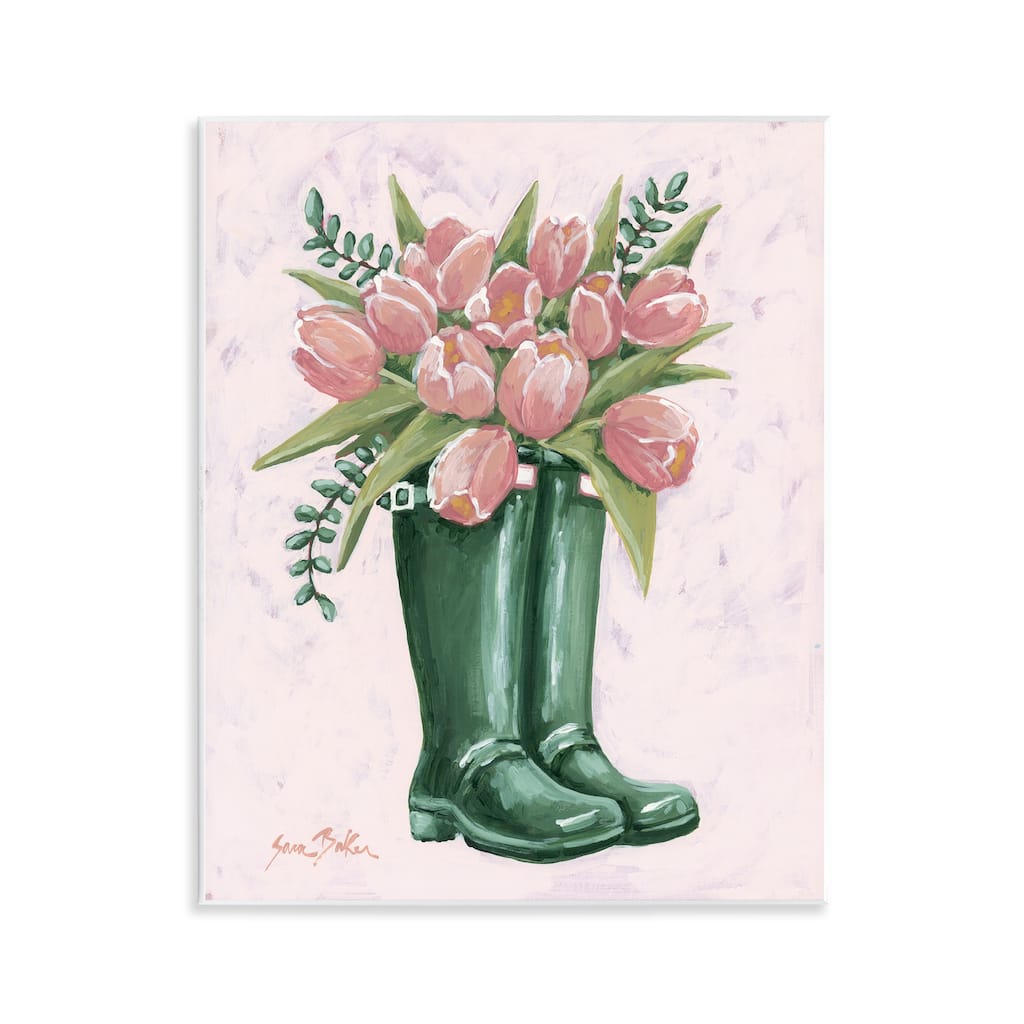 Stupell Pink Tulips in Boots Wall Plaque Art Design By Sara Baker