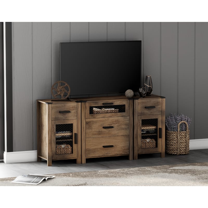 WAMPAT TV Stand with 5 Drawers and 2 Door Storage, Dresser Organizer Units with Adjustable Shelf - 1 Pack