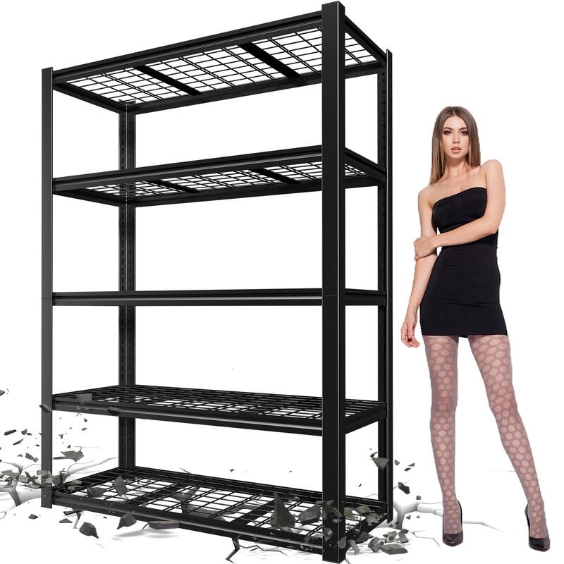 59 Inches Metal Garage Storage Rack, Heavy-Duty Steel Moisture-Proof And Waterproof 5-Layer Adjustable Storage Shelving Unit - Black