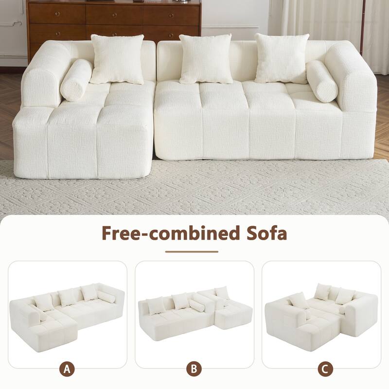 101.2" Chenille Sectional Sofa Full Compressed Sofa Modular Sofa Couch with 2 Side Pockets, Free Combined Sofa