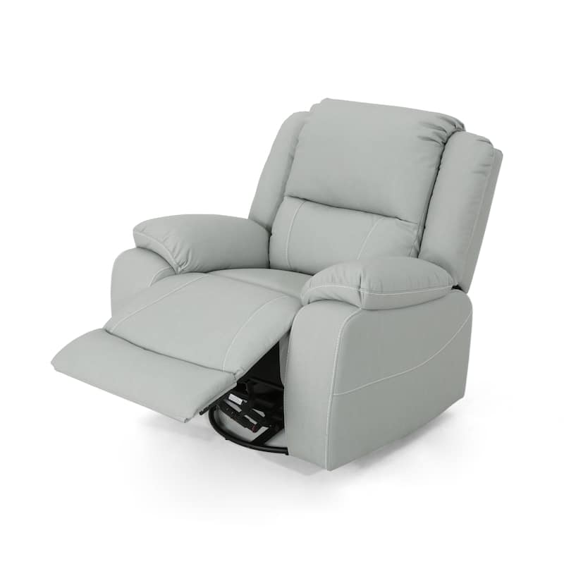 Malic Tufted Faux Leather Swivel Recliner by Christopher Knight Home - Light Grey