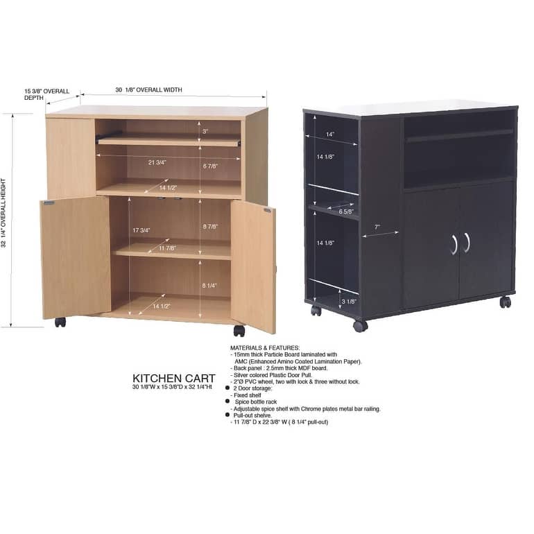 Kitchen Island Rolling Cart on Wheels with Storage Cabinet (Beech)