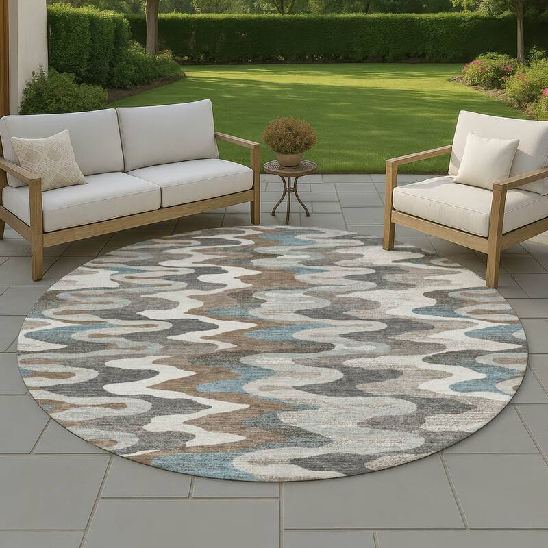 Machine Washable Indoor/ Outdoor Modern Mason Chantille Rug - Ivory - 8' x 8'