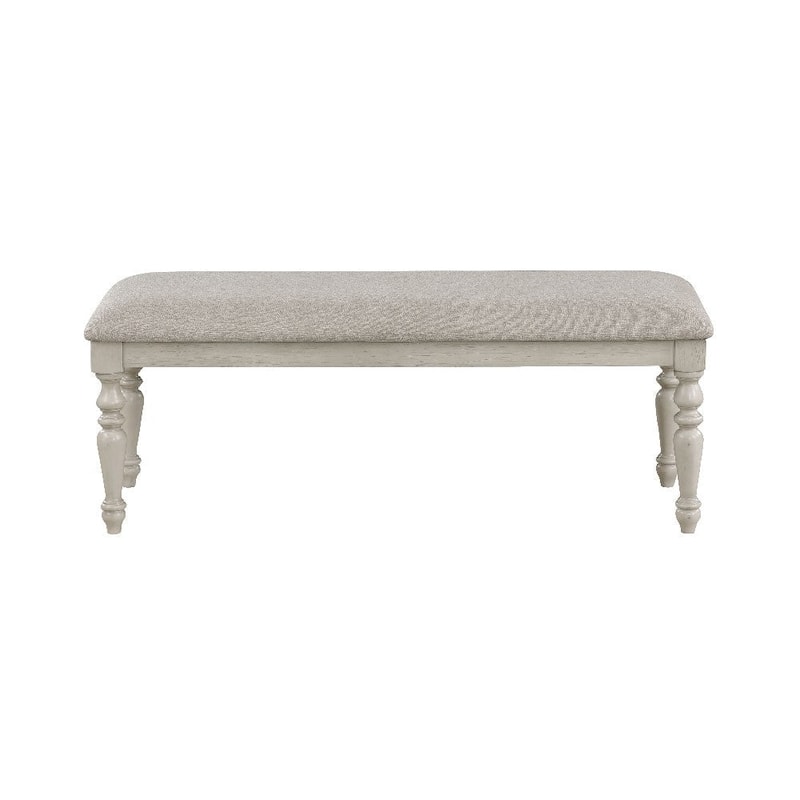 Katherine 48 Inch Bench with Fabric Seat and Turned Legs, White - 48 L X 17 W X 19.5 H Inches