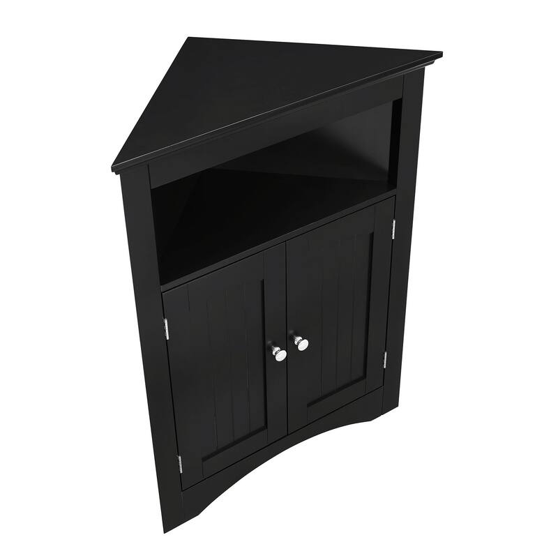 Free-Standing Corner Storage: Perfect for Bathroom, Kitchen, and Living Room. Features Doors, Shelves