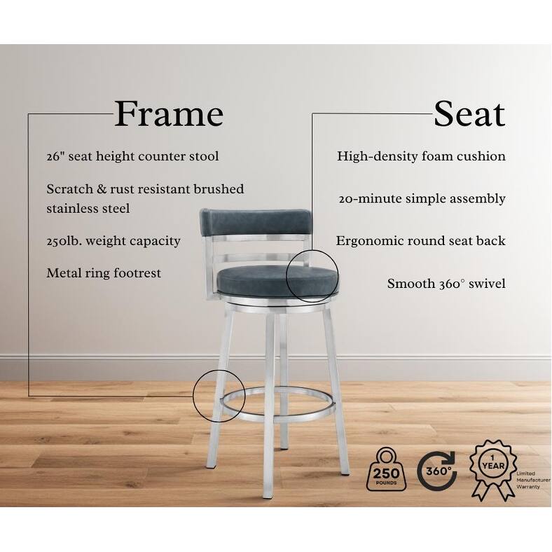 Titana Blue or Red Faux Leather Upholstered Swivel Bar/Counter Stool