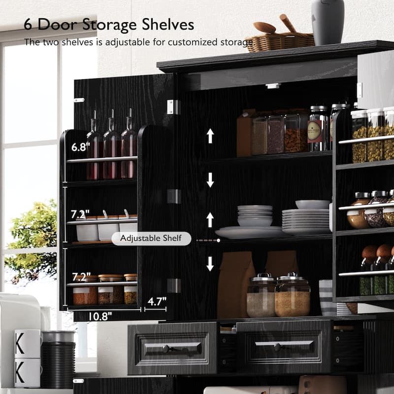 71" Tall Kitchen Pantry Cabinet with 3 Pull-Out Organizers, Freestanding Cupboard With Adjustable Shelves, Versatile Storage