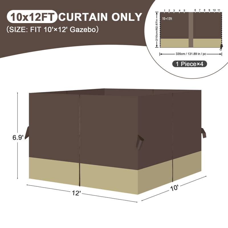 Aoodor Gazebo Curtain Replacement-Universal 4-Panel Sidewalls 10'x12', Curtain Only