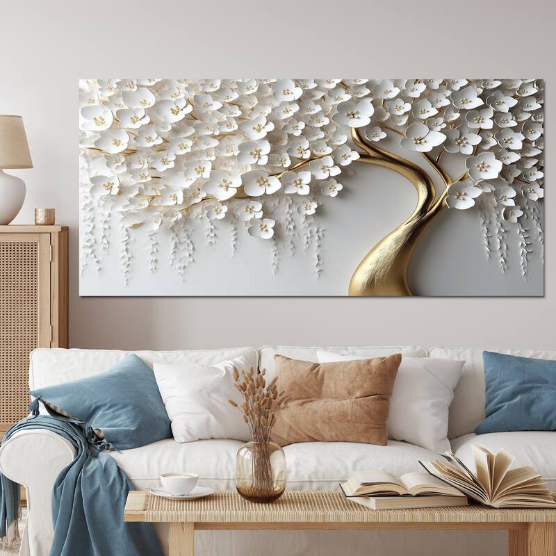 Designart "White Orchid Tree Garden Of Branches Iv" Tree Floral Canvas Art Print
