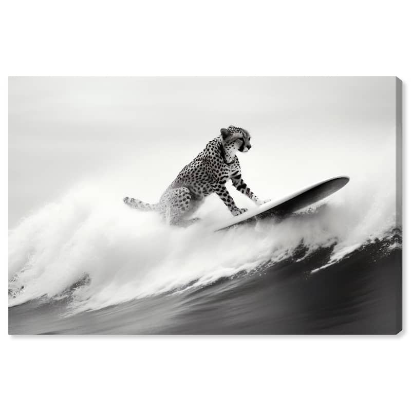 Wynwood Studio Canvas Animals Fastest Surfer Girl Cat Black and Bohemian & Eclectic Wall Art Canvas Print