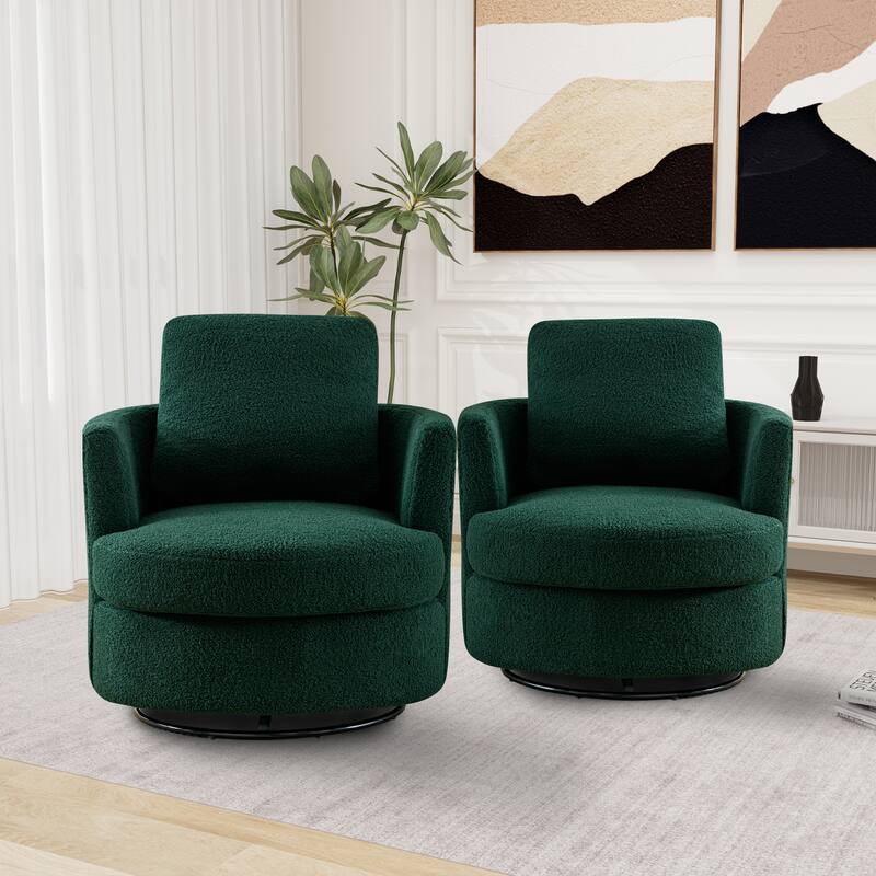 Modern Upholstered Swivel Barrel Chair(Set Of 2) - Green