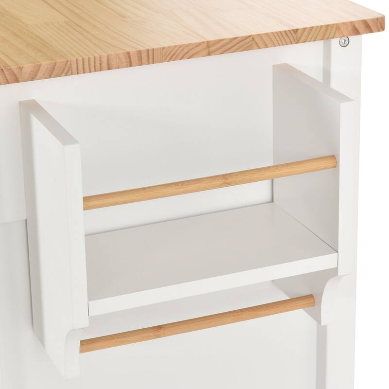 Multifunctional Solid Wood Frame Kitchen Cart with Spice Rack and Adjustable Shelves