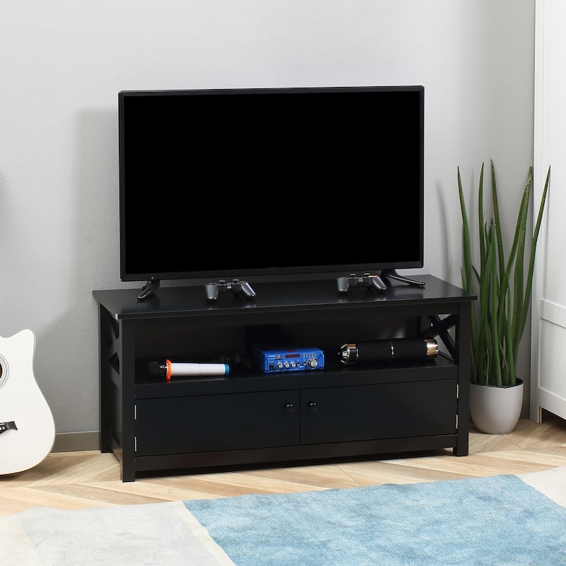 HOMCOM TV Cabinet Stand for TVs up to 46 Inches, Entertainment Center with Storage Shelf and Cupboard for Living Room