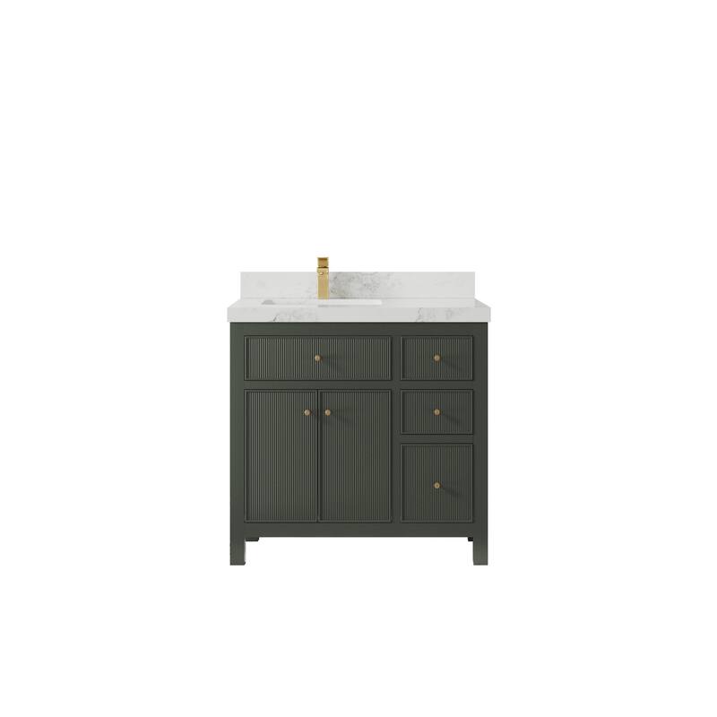Willow Collections 36 in W x 22 in D Sonoma Left Offset Free Standing Reeded Bathroom Vanity with Countertop - 2" Calacatta Nuvo - Pewter Green