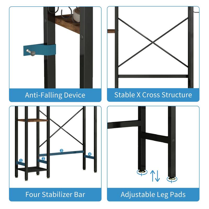 Sofucor 8-Tier Over The Toilet Storage with Side Rack,Adjustable Shelf & Drain Basket,Bathroom Organizer for Balcony,Laundry