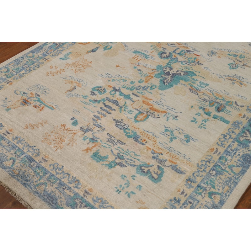 Vegetable Dye Art Deco Turkish Rug Handmade Wool Carpet - 5'0"x 6'9"