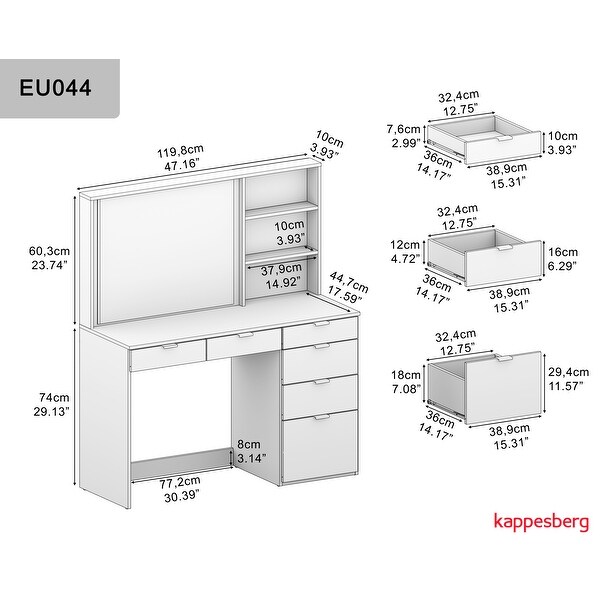 Kappesberg Jade Vanity with Mirror – 6 Drawers and Open Niches