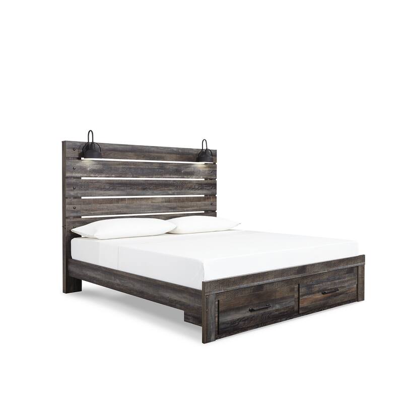 Drystan Rustic Brown Panel Bed with Footboard Storage Drawers
