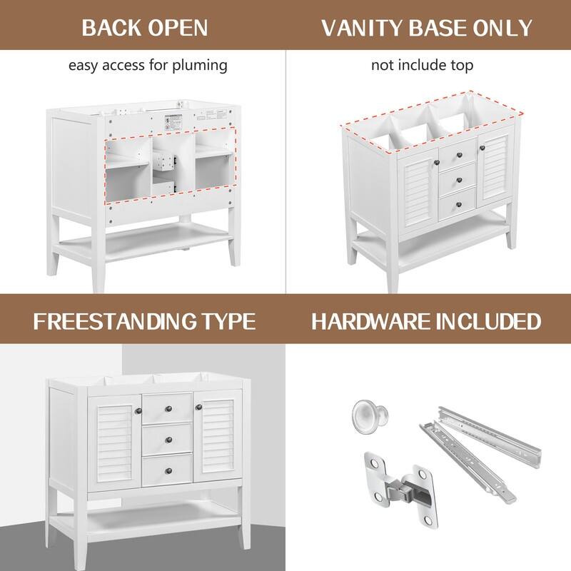 36" Bathroom Vanity with/without Sink, Bathroom Vanity Cabinet with 2 Cabinets and Drawers, Open Shelf, Solid Wood Frame