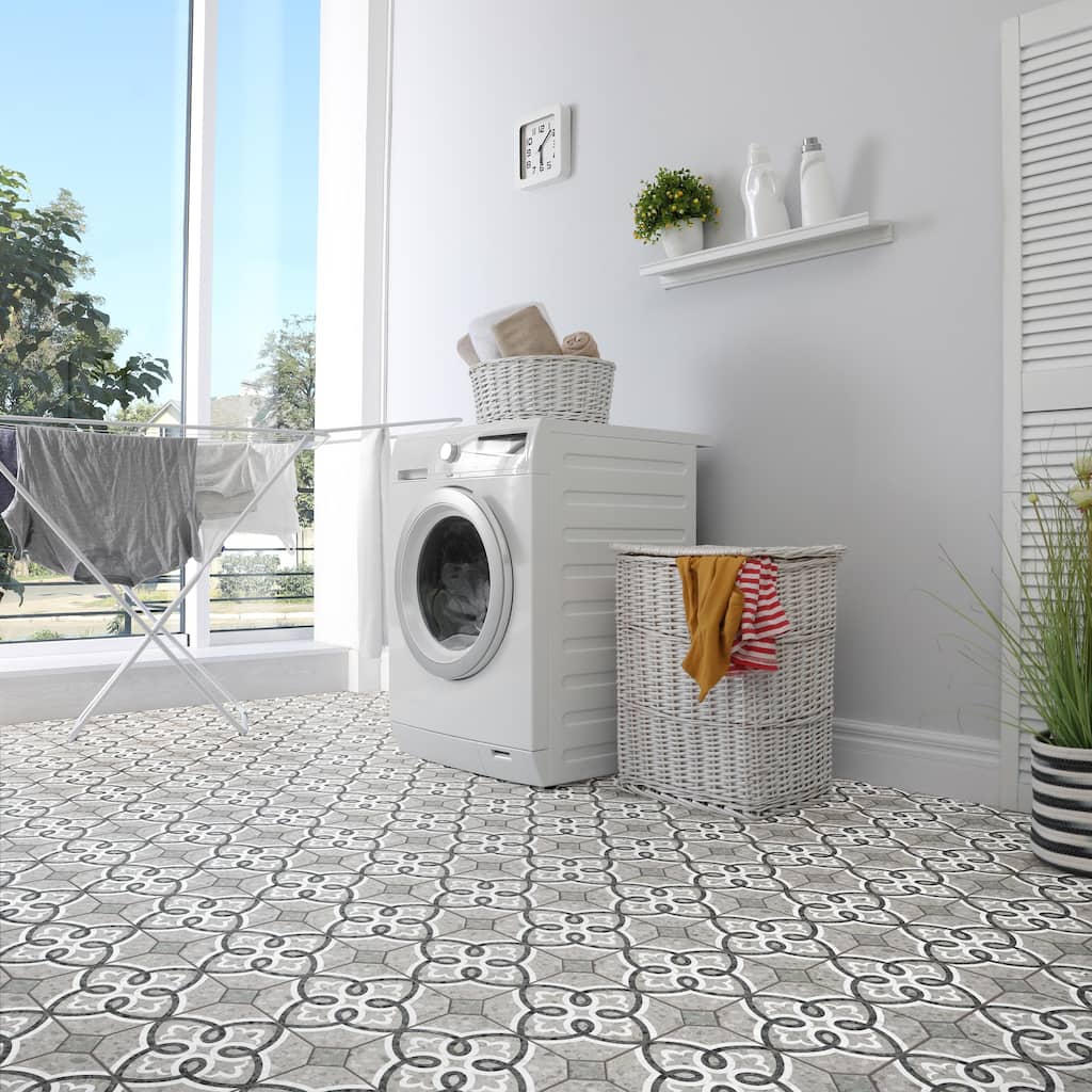 Merola Tile Riviera Octagon Garde Gris with Taco Verde 7-7/8" x 7-7/8" Porcelain Floor and Wall Tile