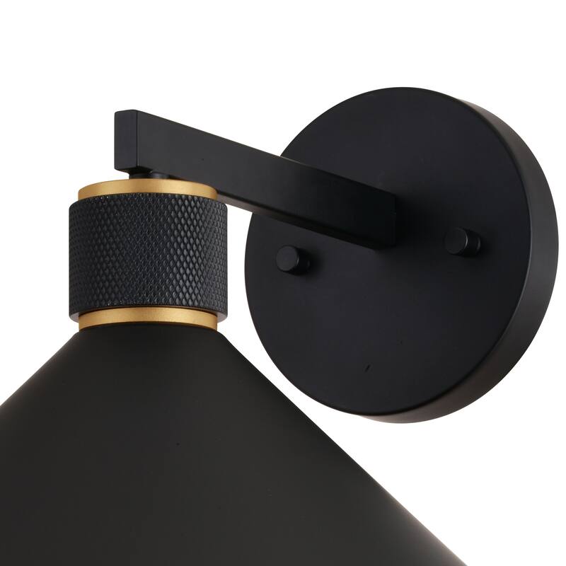 Dunbar 1 Light Matte Black and Gold Contemporary Outdoor Wall Sconce Metal Shade