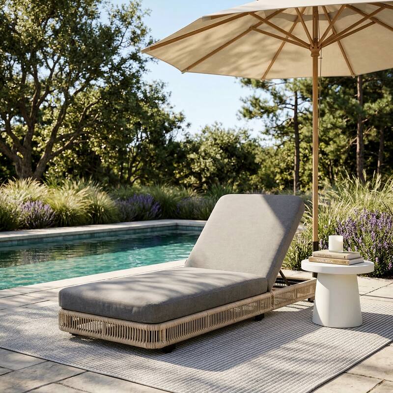 Outdoor Chaise Lounge Chair with Adjustable Backrest Patio Pool Lounge