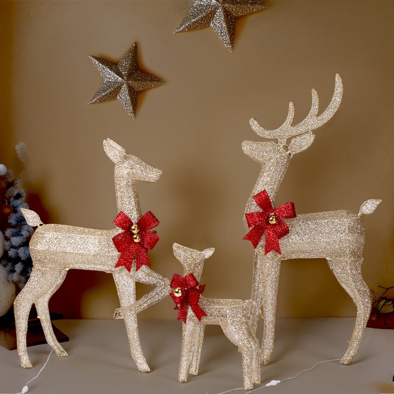3-Piece Lighted Christmas Reindeer Family Set Outdoor Decorations Weather Proof Sparkling Deer Family