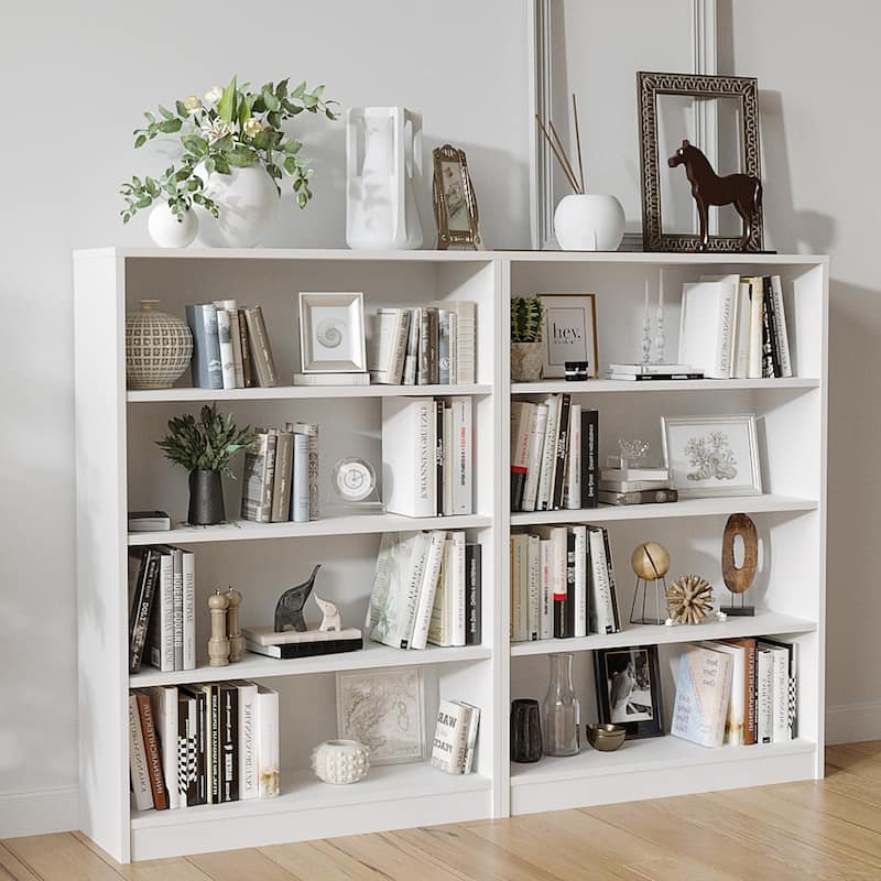 4 Shelf Office Bookcase, 48 Inches Tall Modern Wood Bookshelf, 4 Tier Wide Manga Bookshelves Library Bookcase