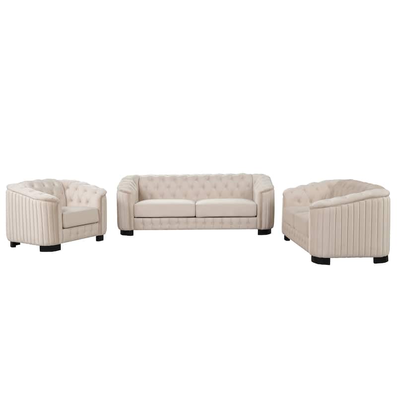 Roomfitters Modern 3-Piece Velvet Sofa Set with Rubber Wood Legs Includes Three-Seat Sofa Loveseat and Chair for Living Room