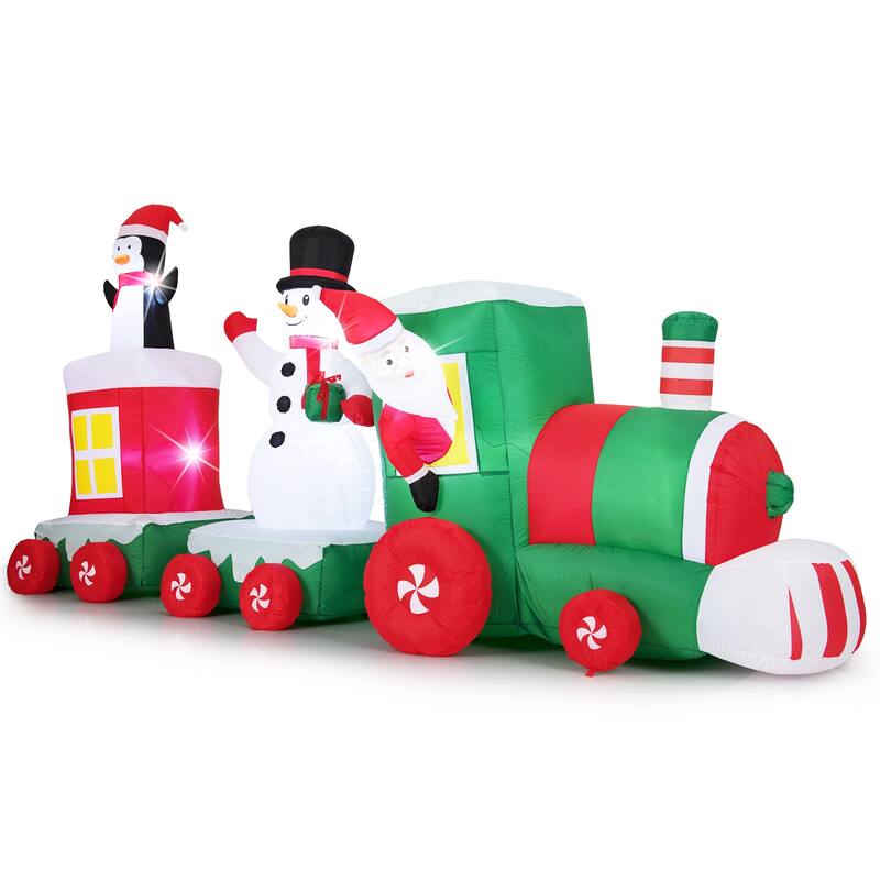 Gymax 11.5 Ft Outdoor Christmas Inflatable Train Blow up Xmas Train - Multicolor