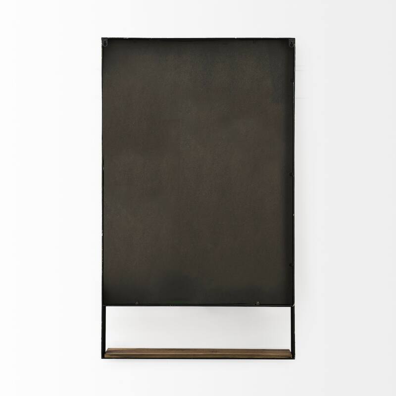 Cora Black Metal Frame With Brown Wood Shelf Arched Wall Mirror (40" x 24")