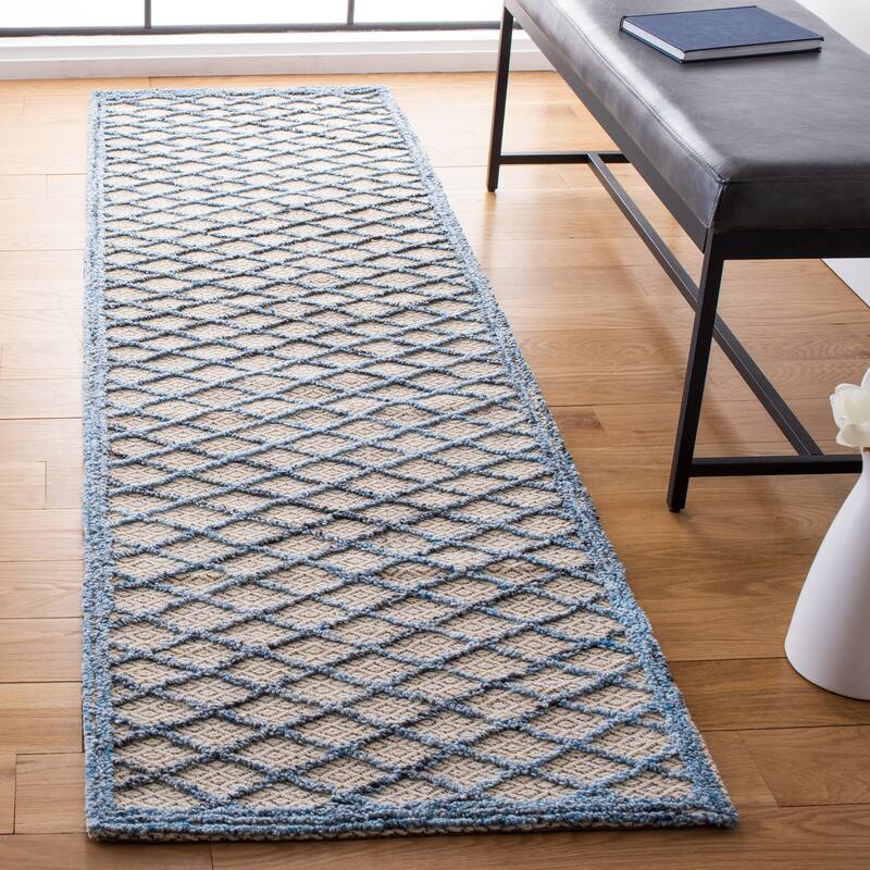 SAFAVIEH Handmade Trace Cristin Wool/ Viscose Rug - 2'3" x 8' Runner - Blue/Black