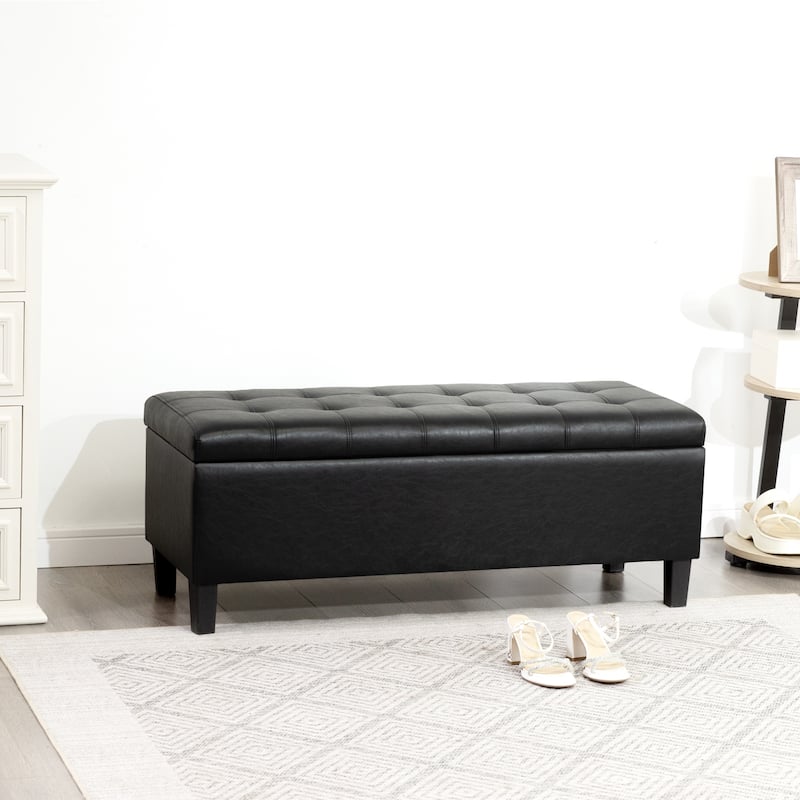 Adeco Faux Leather Storage Ottoman Bench for Living Room
