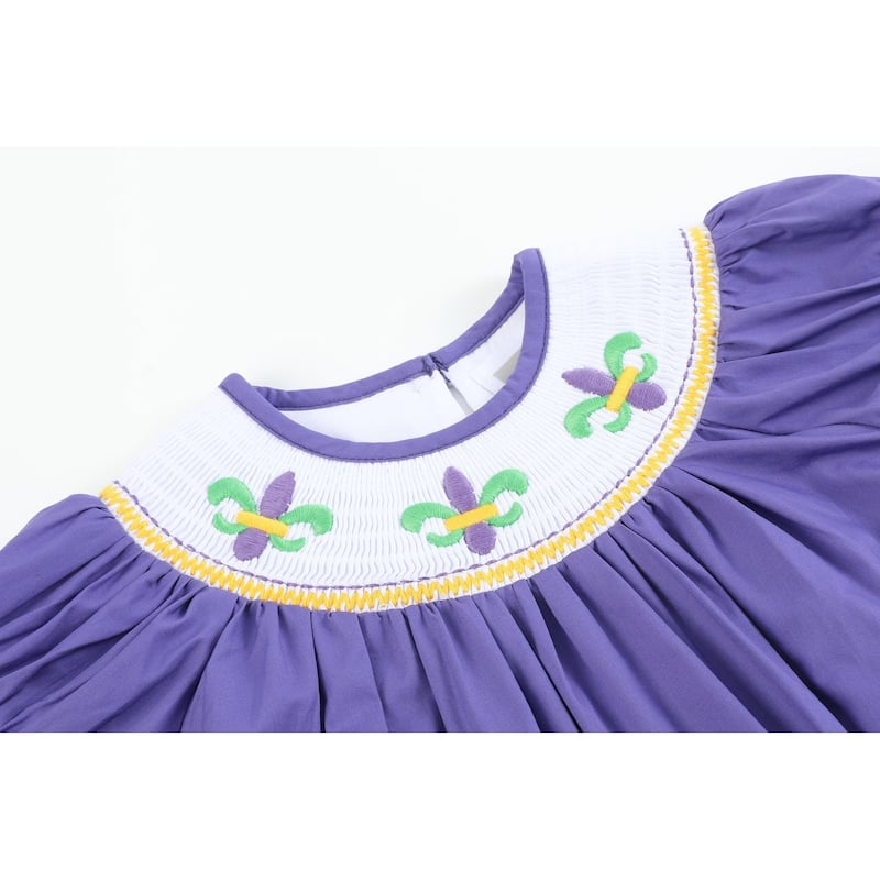Lil Cactus Purple Mardi Gras Smocked Romper