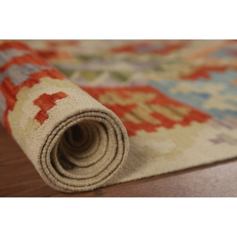 Hand Woven Oriental 100% Wool Carpet Southwestern All-Over Oranges & Rust Kilim Area Rug - 9' 10'' X 6' 5''