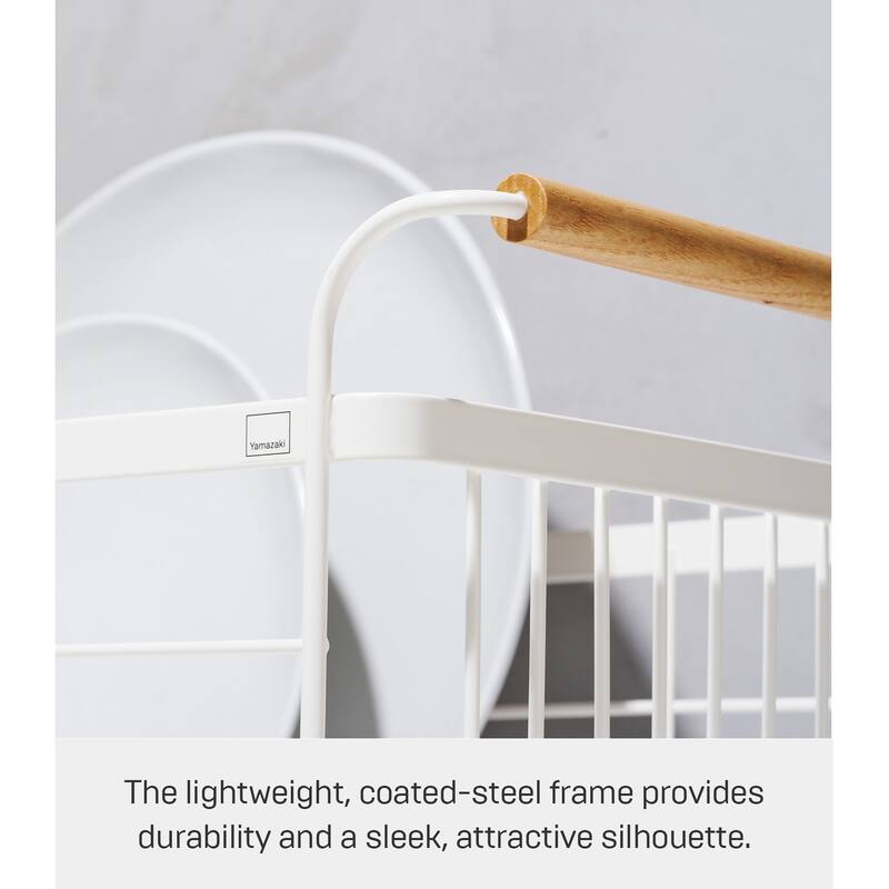 Yamazaki Home Dish Rack, Steel and Wood, Holds 22 lbs - L 13.19 x W 18.5 x H 7.87 inches