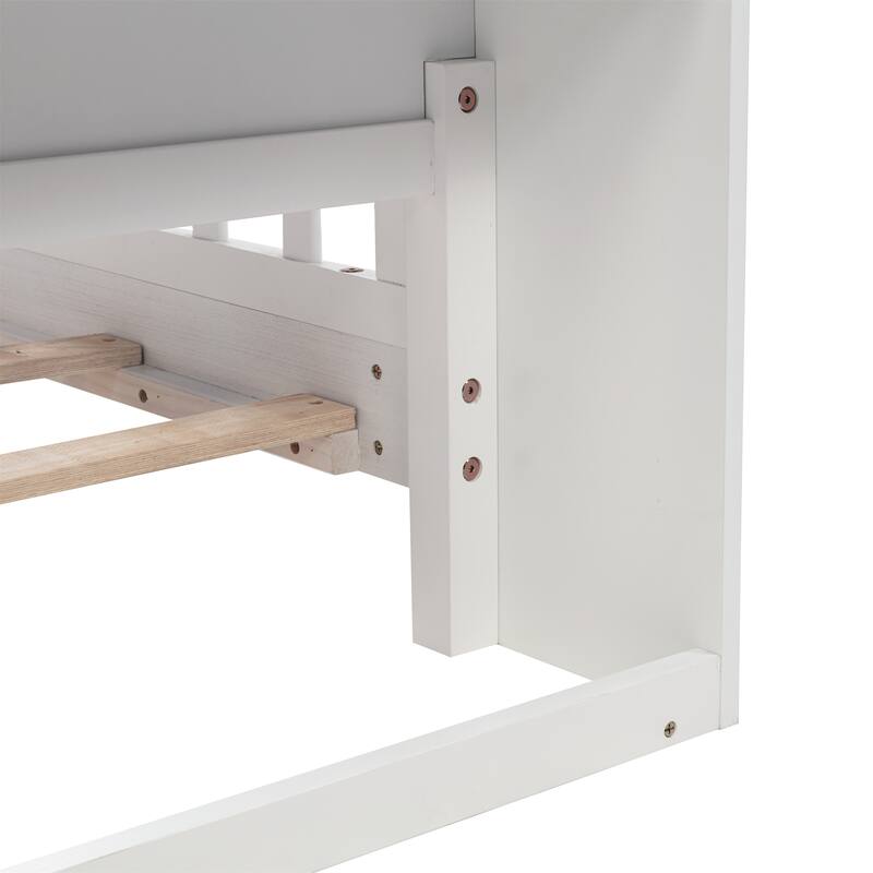 Twin Size Pine Bed w/ Bookcase Headboard ,LED Sensor Light, Guardrails