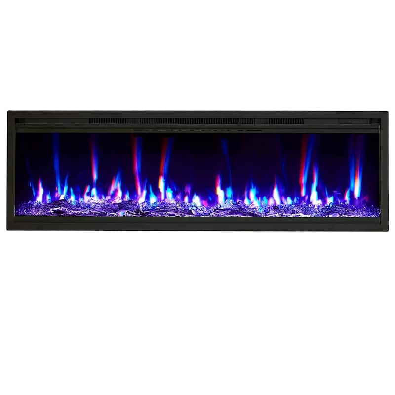 68" Electric Fireplace Heater Wall Mounted/ Recessed with Remote Control, 750W/1500W with Timer - Black